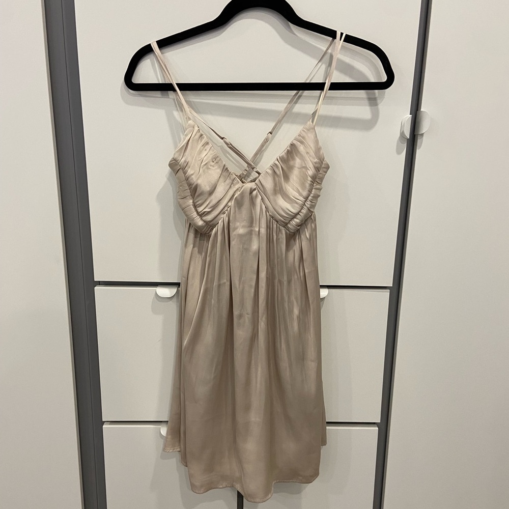 Dynamite - Satin Mini Trapeze Dress - Polished Pearl - Size XXS